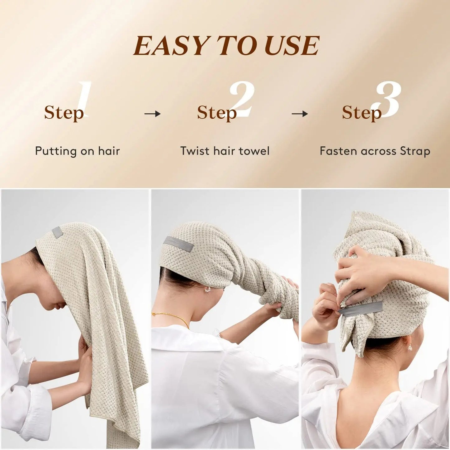 Ultra Soft Microfiber Towel Hair Wrap – Fast Dry with Elastic Band