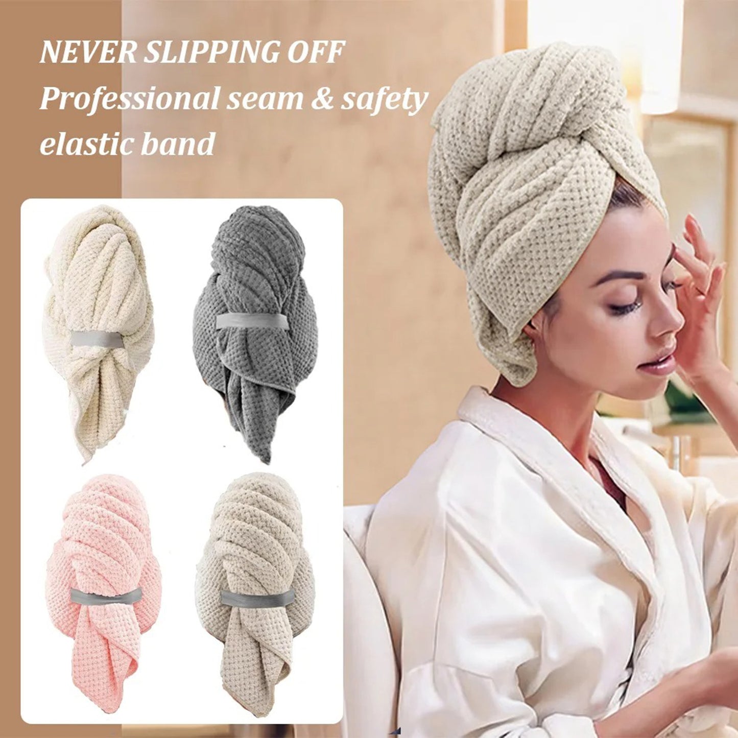 Ultra Soft Microfiber Towel Hair Wrap – Fast Dry with Elastic Band