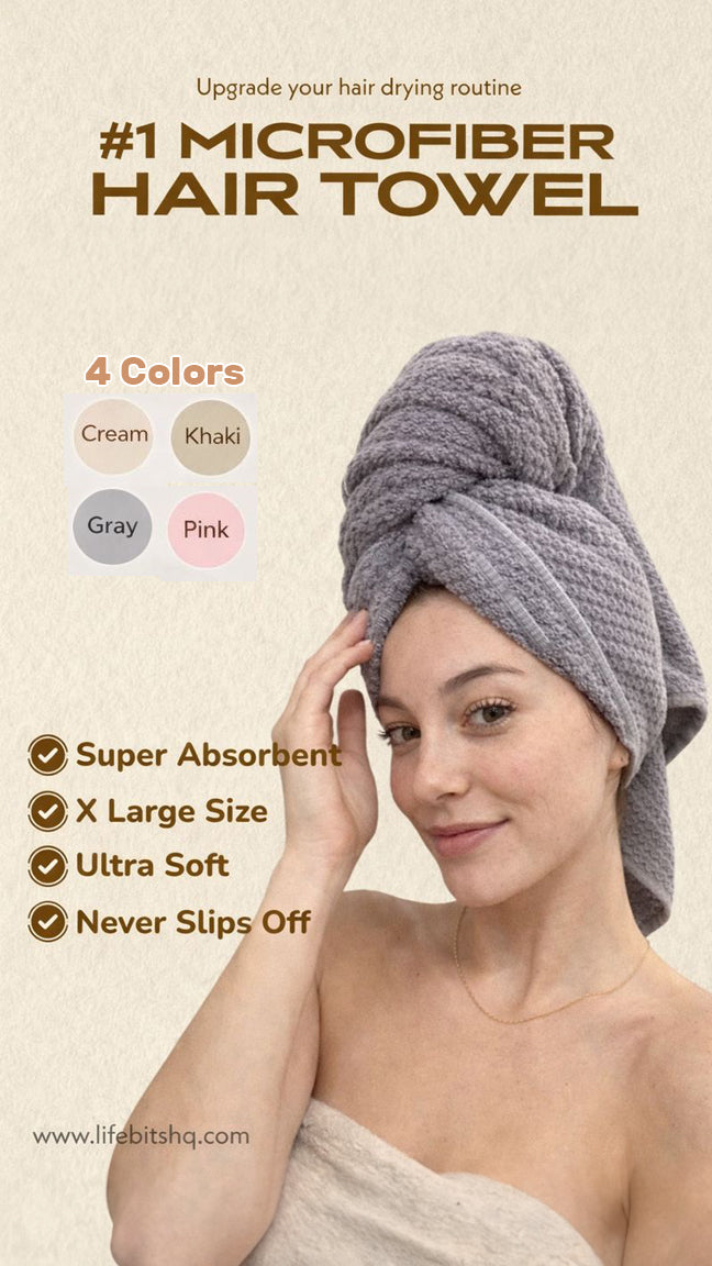 Ultra Soft Microfiber Towel Hair Wrap – Fast Dry with Elastic Band